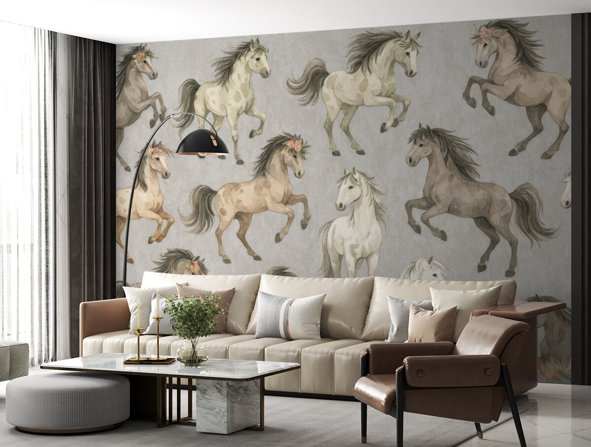 Fototapeta Motyw - konie oraz kwiaty.