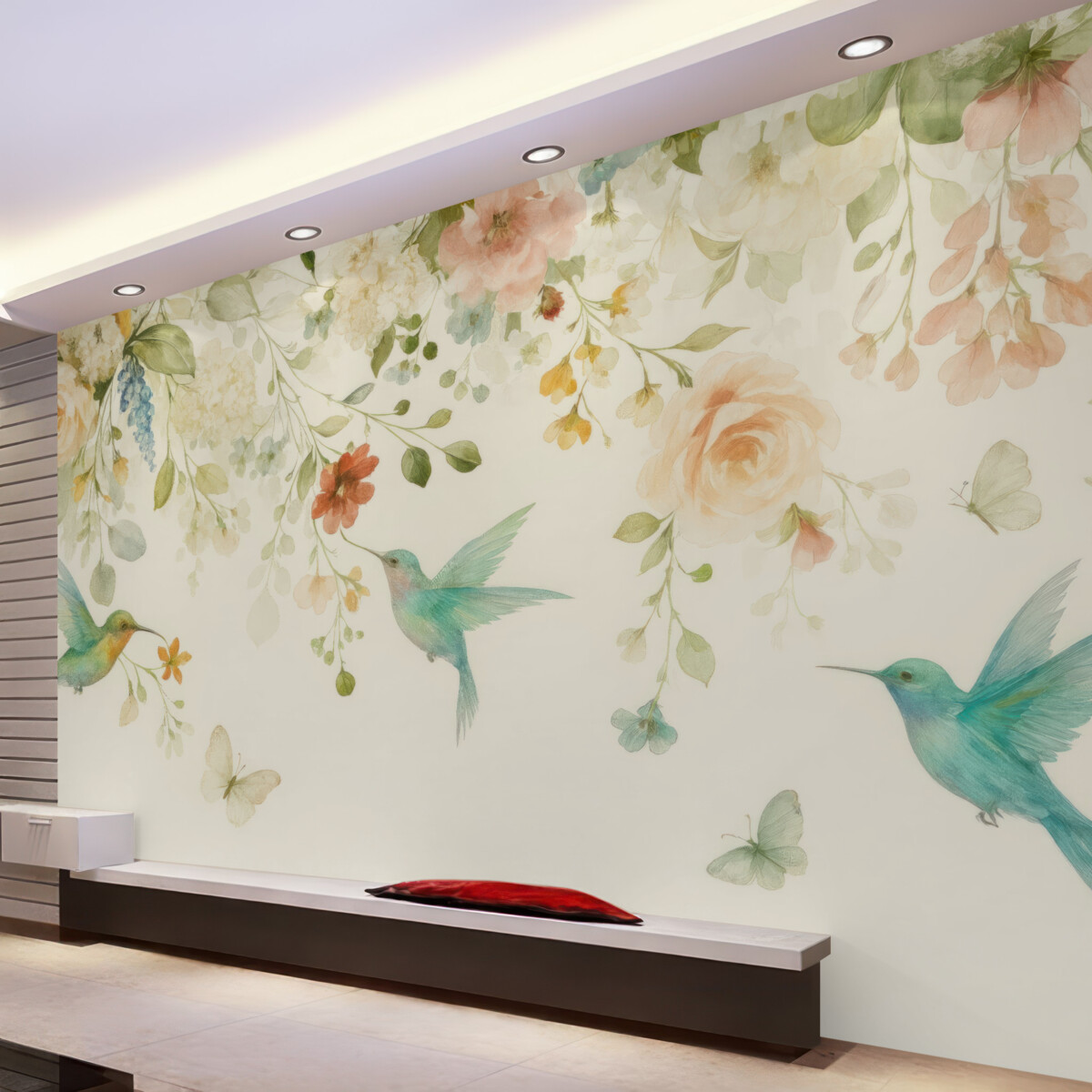 Fototapeta Kwiaty i kolibry.