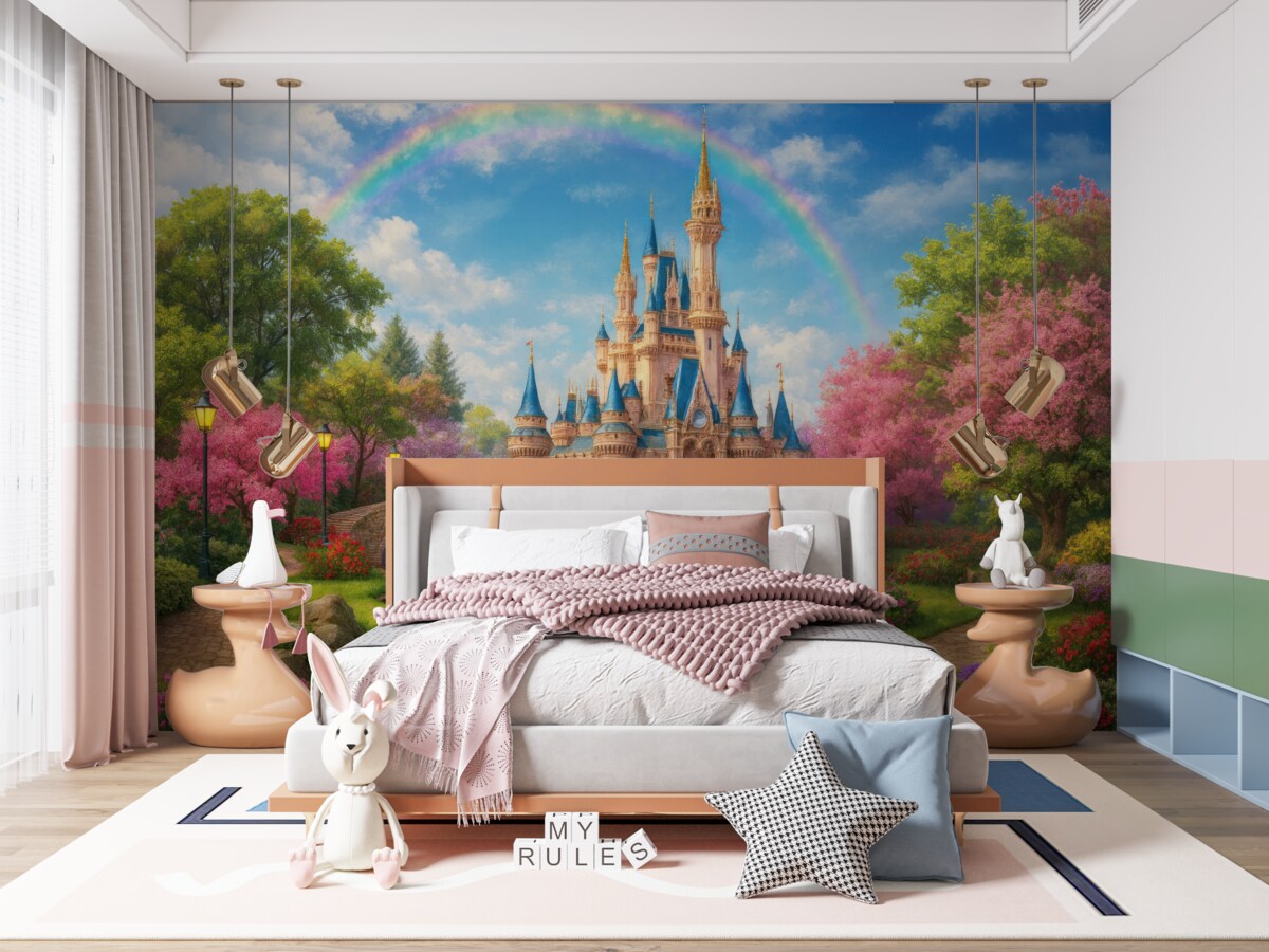 Fototapeta Tęcza nad bajkowym grodziskiem.