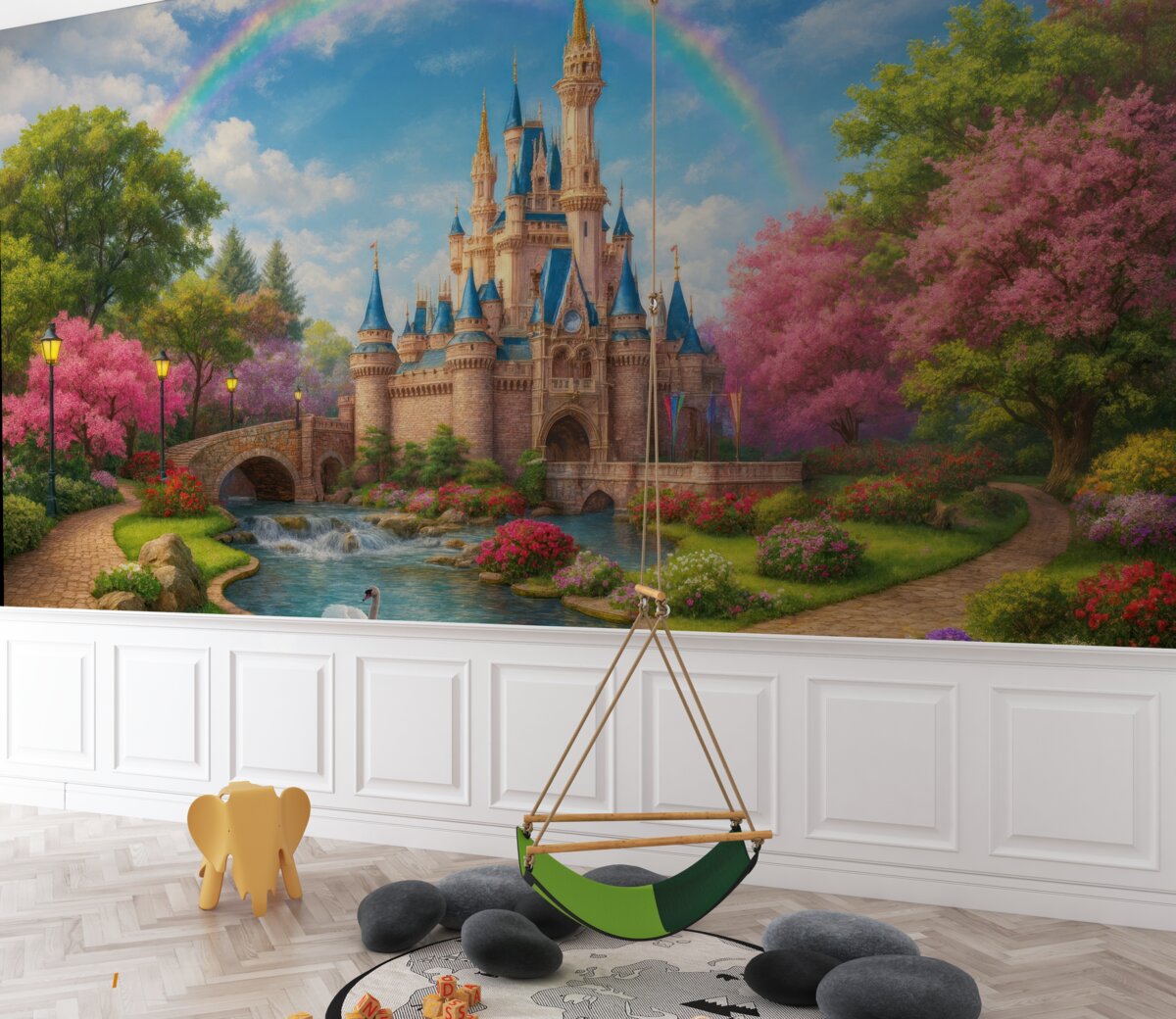 Fototapeta Tęcza nad bajkowym grodziskiem.