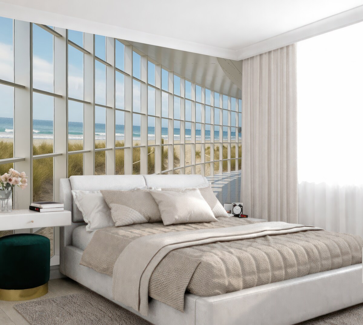 Fototapeta Korytarz 3D z panoramą na morze.