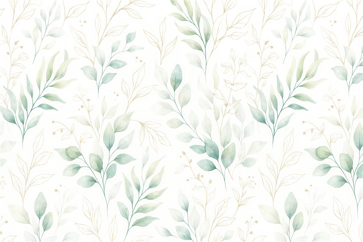 Fototapeta Zielone liście w stylu nawiązującym do akwareli.