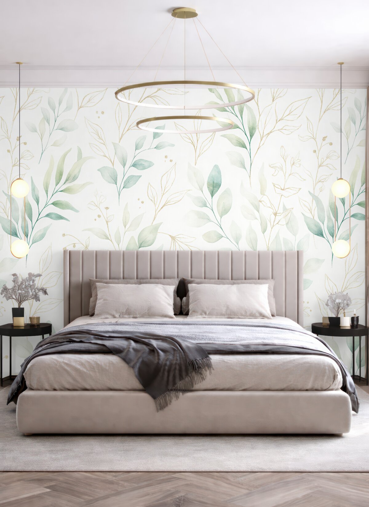 Fototapeta Zielone liście w stylu nawiązującym do akwareli.