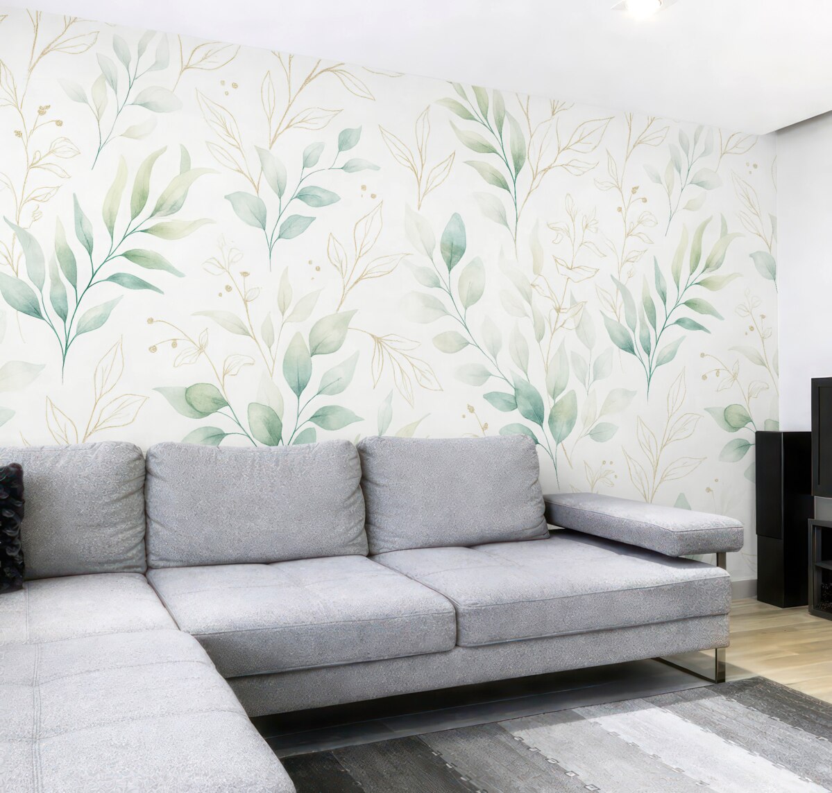 Fototapeta Zielone liście w stylu nawiązującym do akwareli.