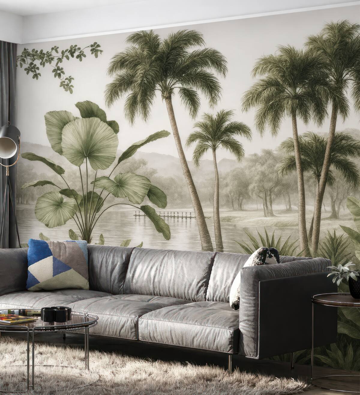 Fototapeta Tropikalne drzewa w zamglonym lesie.