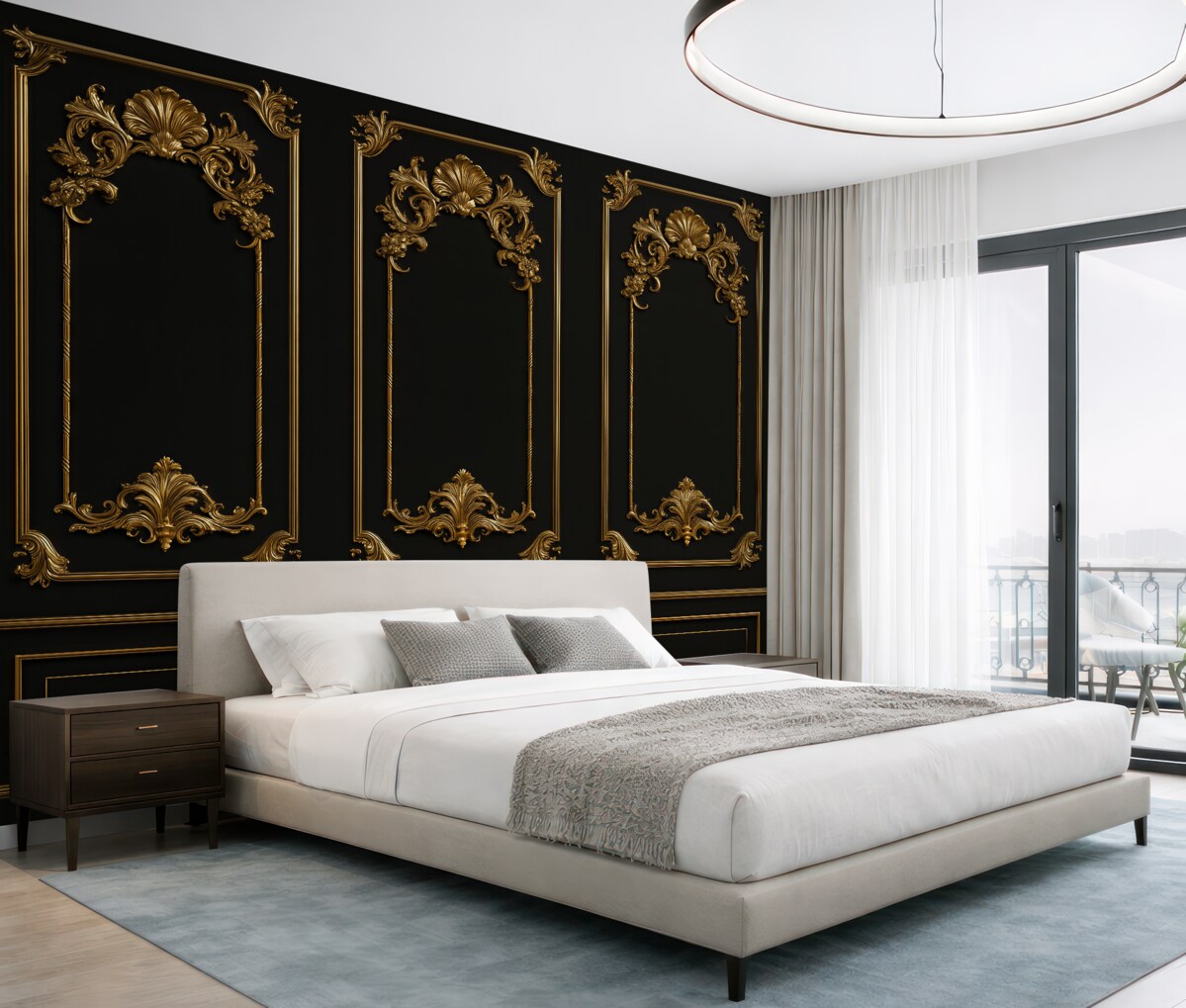 Fototapeta Klasyczna francuska ścianka Buzeri w odcieniu czarnym.