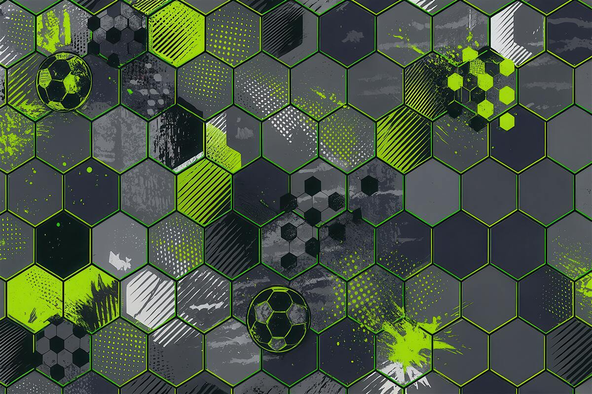 Fototapeta Abstrakcja futbolu, jasnozielone plasterki miodu.