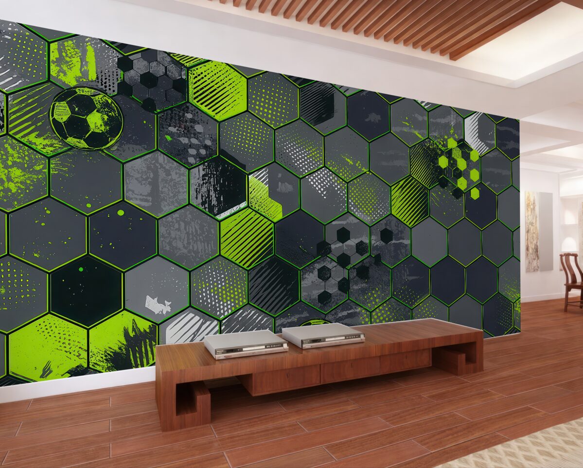 Fototapeta Abstrakcja futbolu, jasnozielone plasterki miodu.