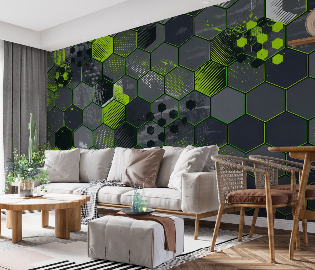 Fototapeta Abstrakcja futbolu, jasnozielone plasterki miodu.