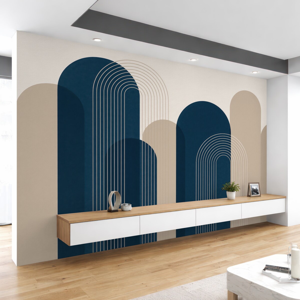 Fototapeta Abstrakcyjne łuki błękitne i piaskowe.