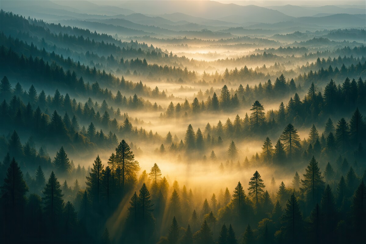 Fototapeta Zasłony mgły w lesie
