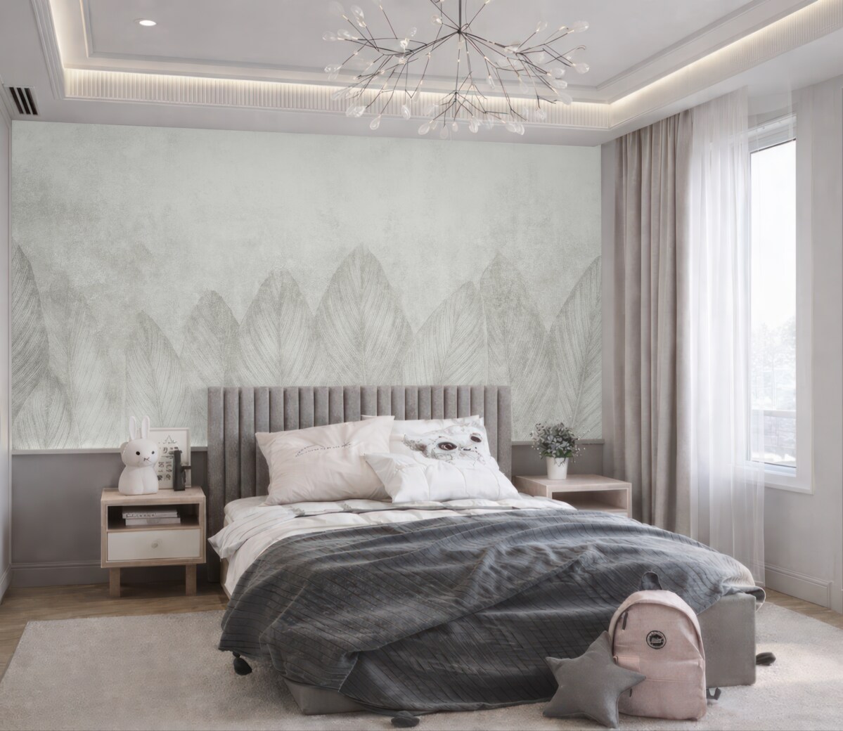 Fototapeta Wsp współczesne liście palmowe na betonowej powierzchni.