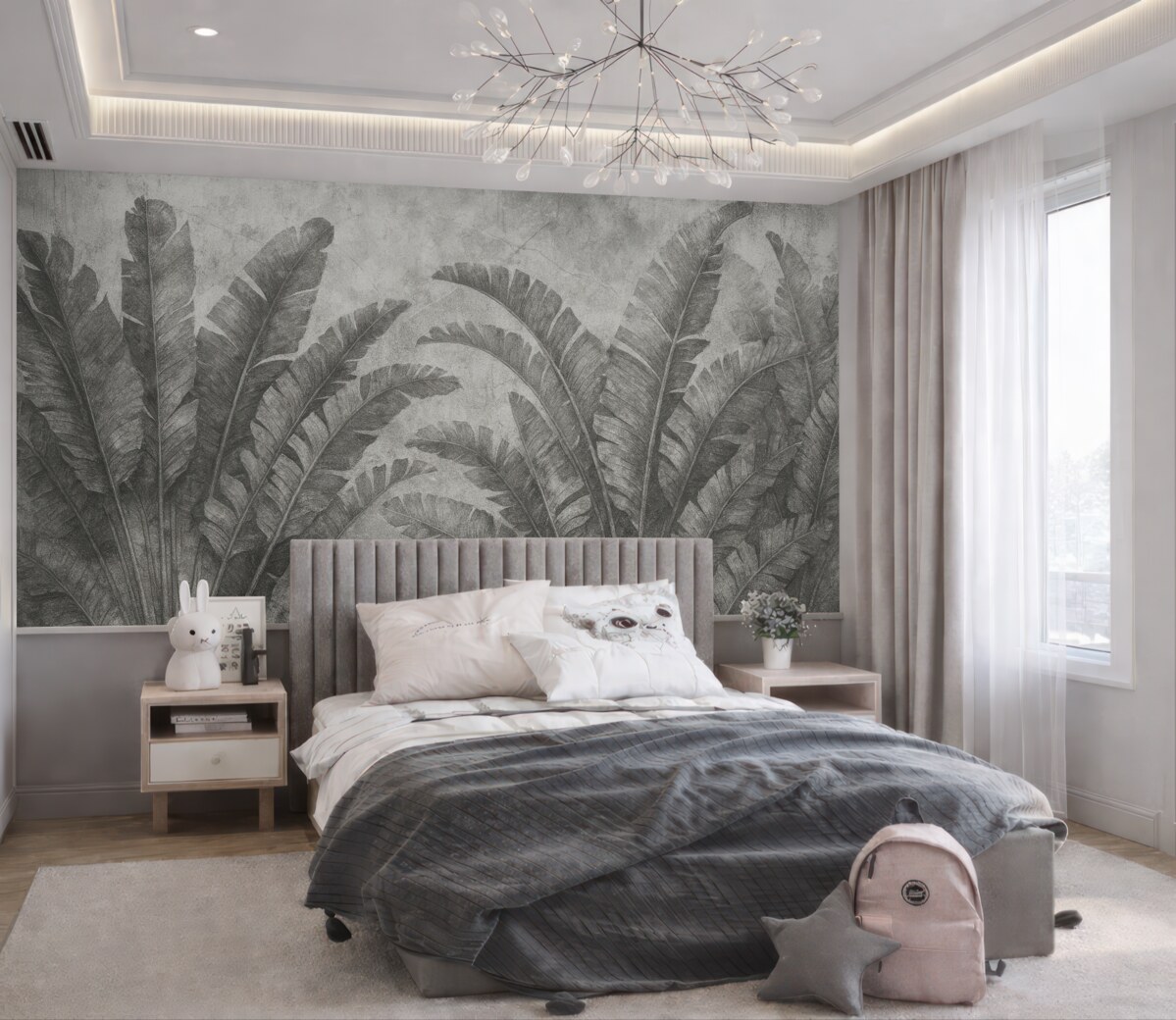 Fototapeta Tropikalne liście na skalnym tle.