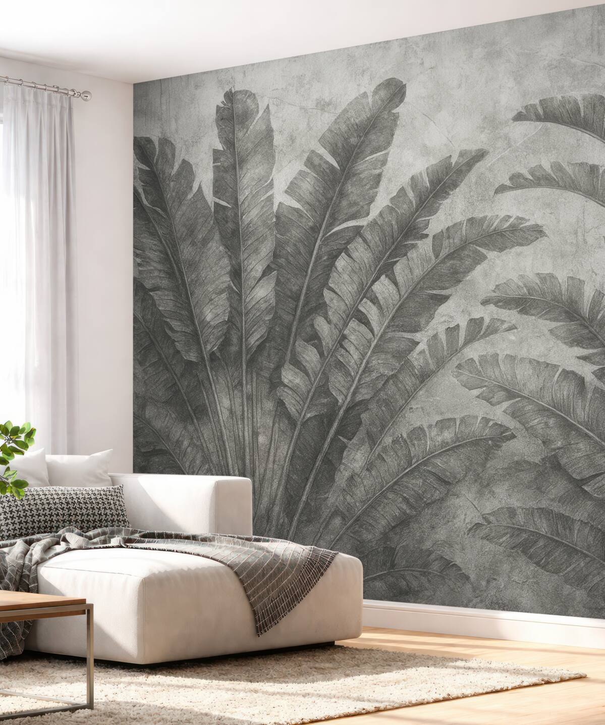 Fototapeta Tropikalne liście na skalnym tle.