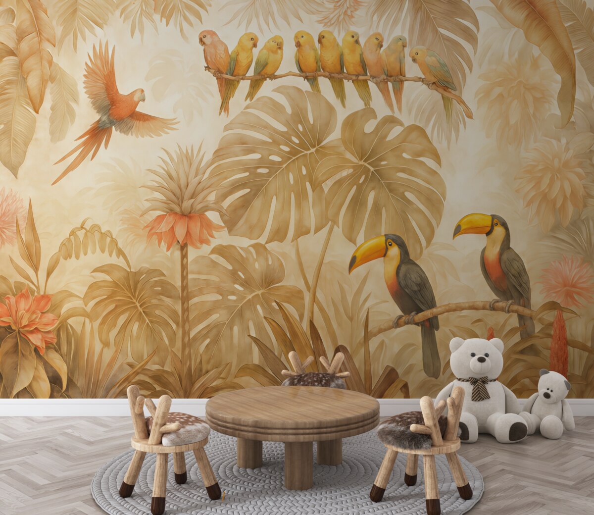 Fototapeta Jasne ptaki i kolorowe papugi w tropikach.