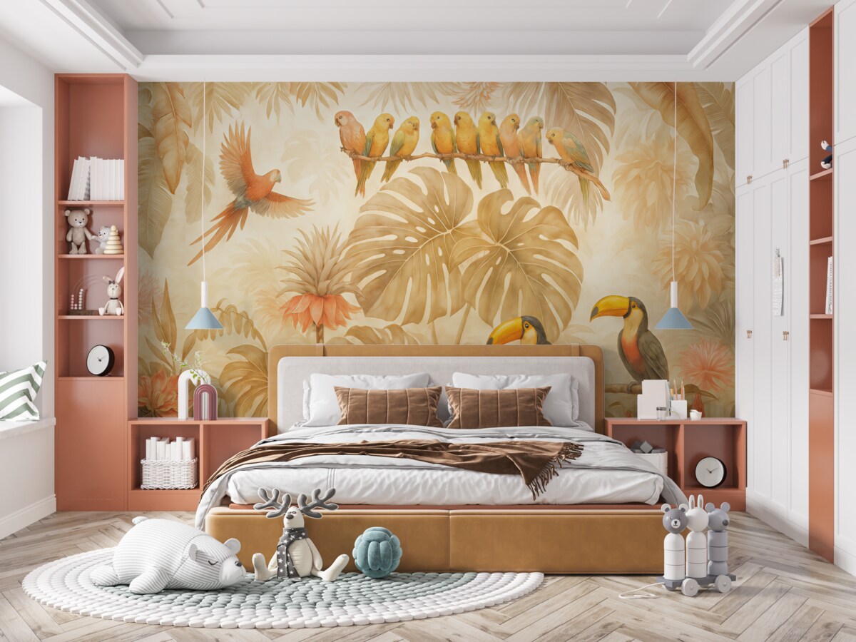 Fototapeta Jasne ptaki i kolorowe papugi w tropikach.