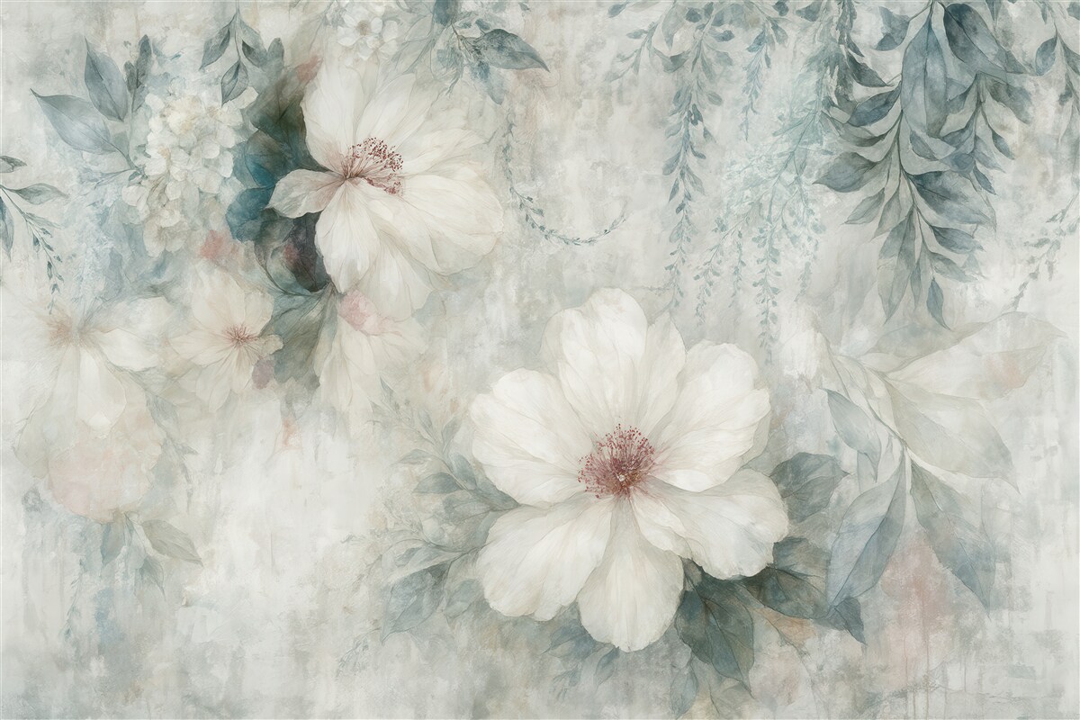 Fototapeta Styl grunge z gałązkami i białymi pączkami.