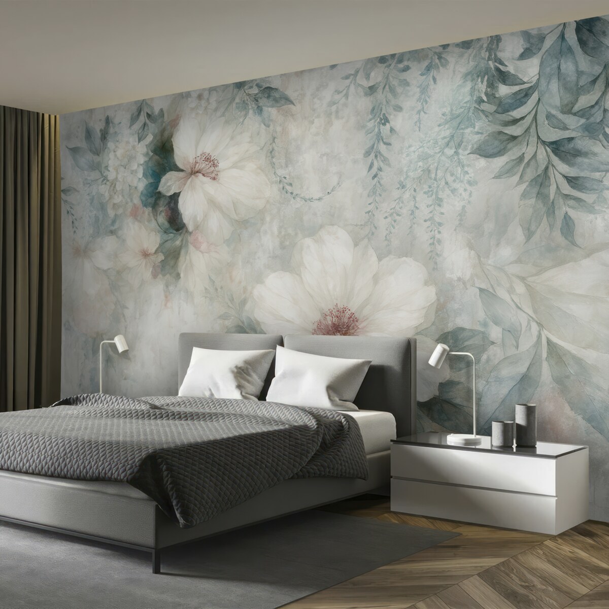 Fototapeta Styl grunge z gałązkami i białymi pączkami.