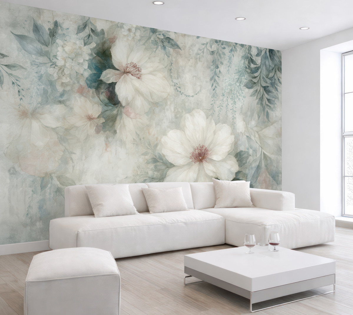 Fototapeta Styl grunge z gałązkami i białymi pączkami.