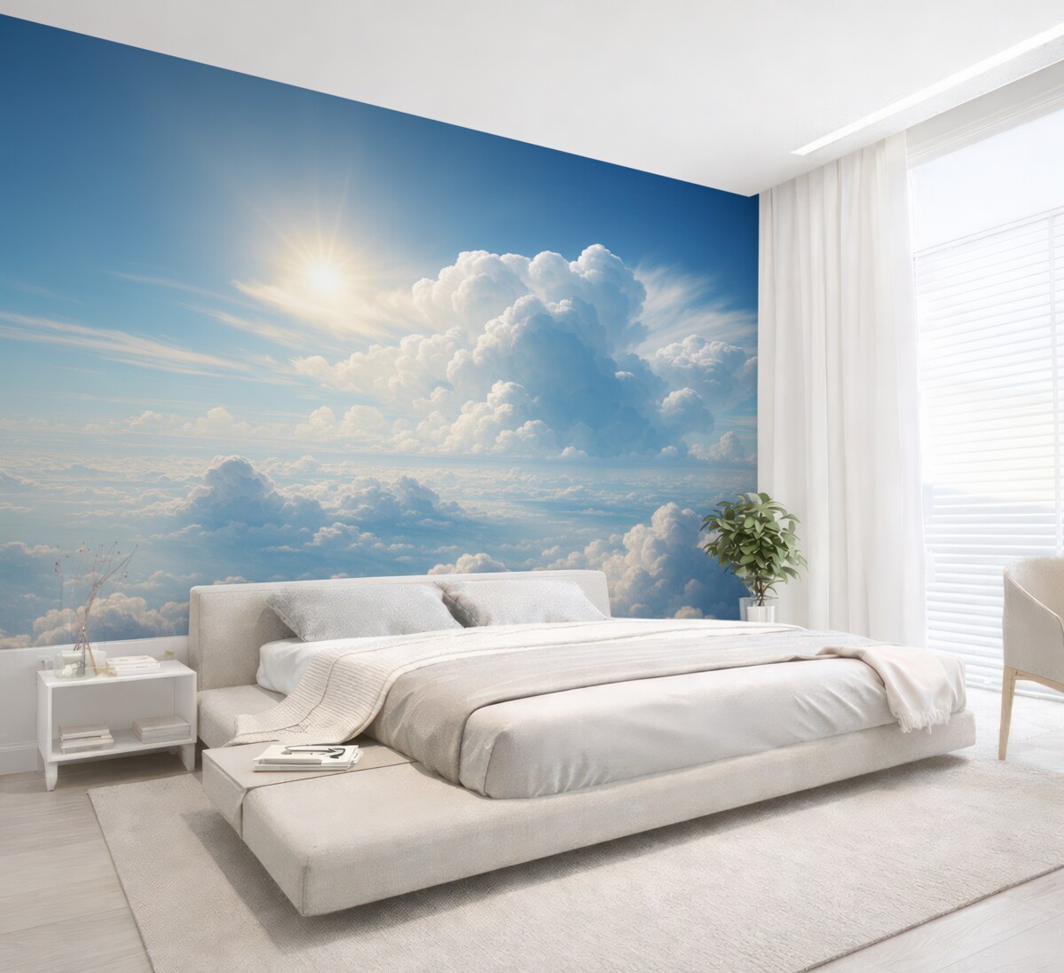 Fototapeta Ciche niebo z miękkimi chmurami na górze.