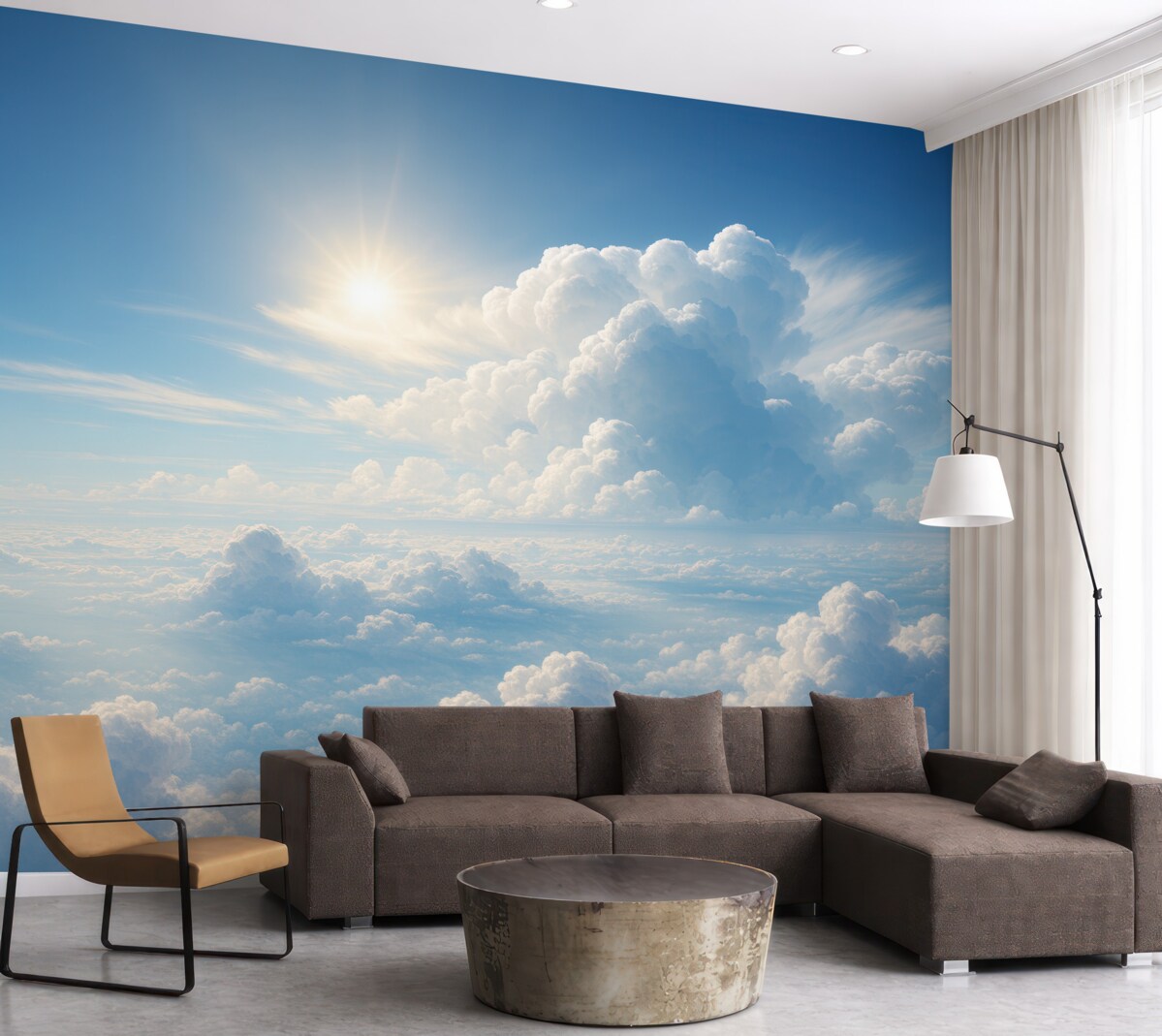 Fototapeta Ciche niebo z miękkimi chmurami na górze.