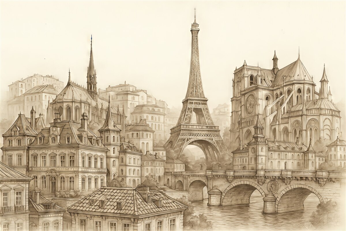 Fototapeta Paryski krajobraz w artystycznym szkicu.
