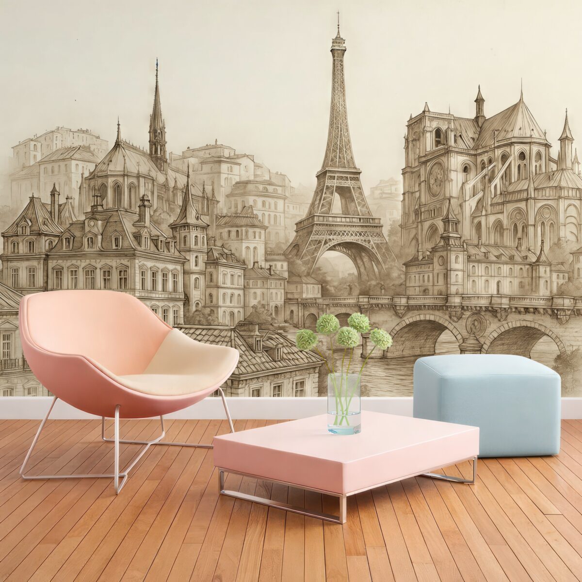 Fototapeta Paryski krajobraz w artystycznym szkicu.