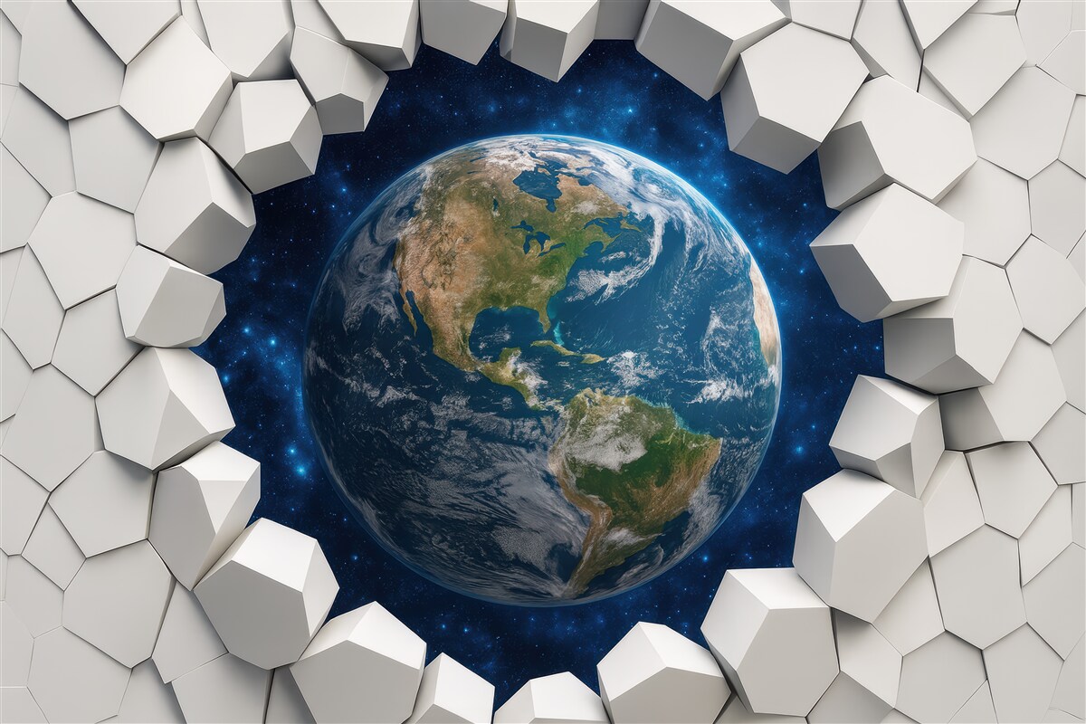 Fototapeta Ściana trójwymiarowa i planeta.