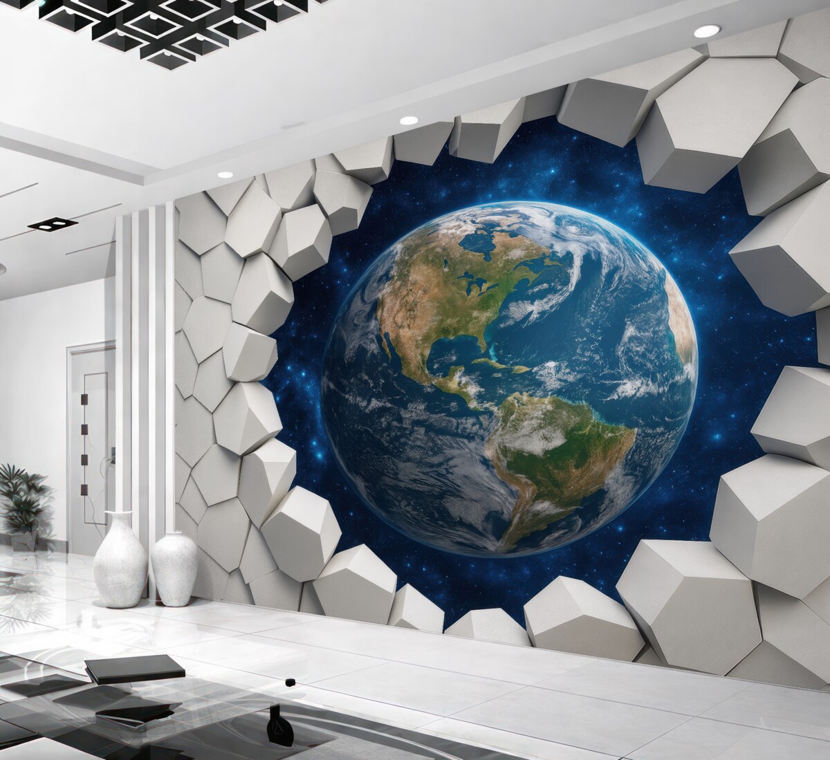 Fototapeta Ściana trójwymiarowa i planeta.