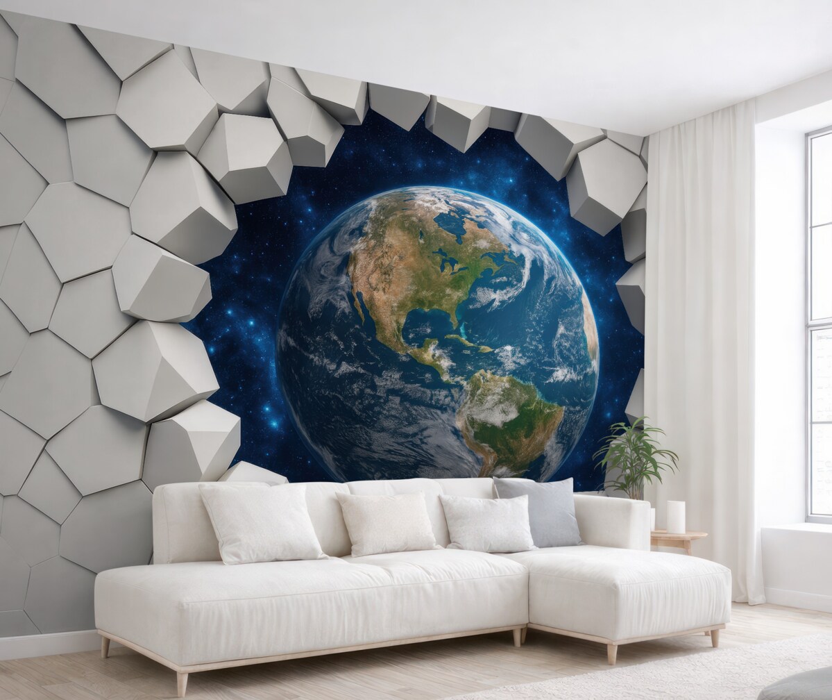 Fototapeta Ściana trójwymiarowa i planeta.