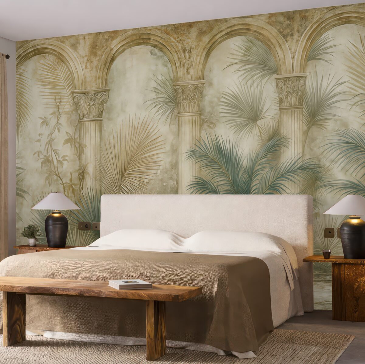 Fototapeta Wśród kolumn można znaleźć tropikalne, egzotyczne rośliny oraz liście.