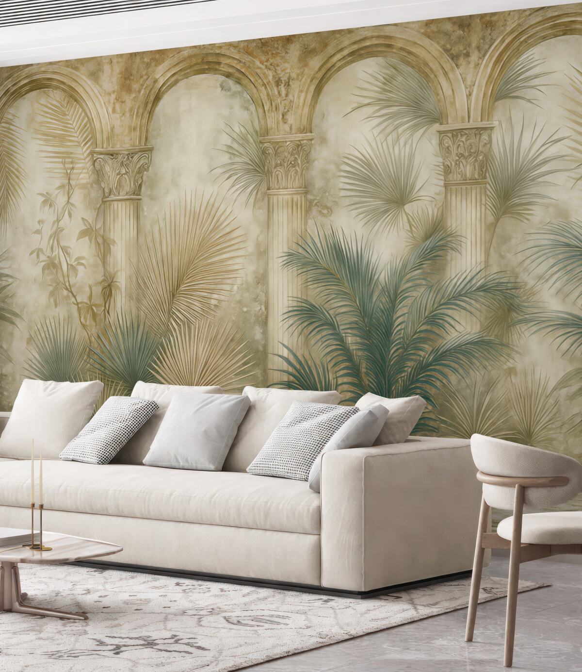 Fototapeta Wśród kolumn można znaleźć tropikalne, egzotyczne rośliny oraz liście.