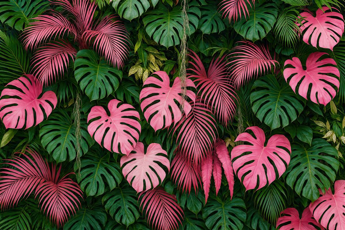 Fototapeta Zielone i różowe ulistnienie.