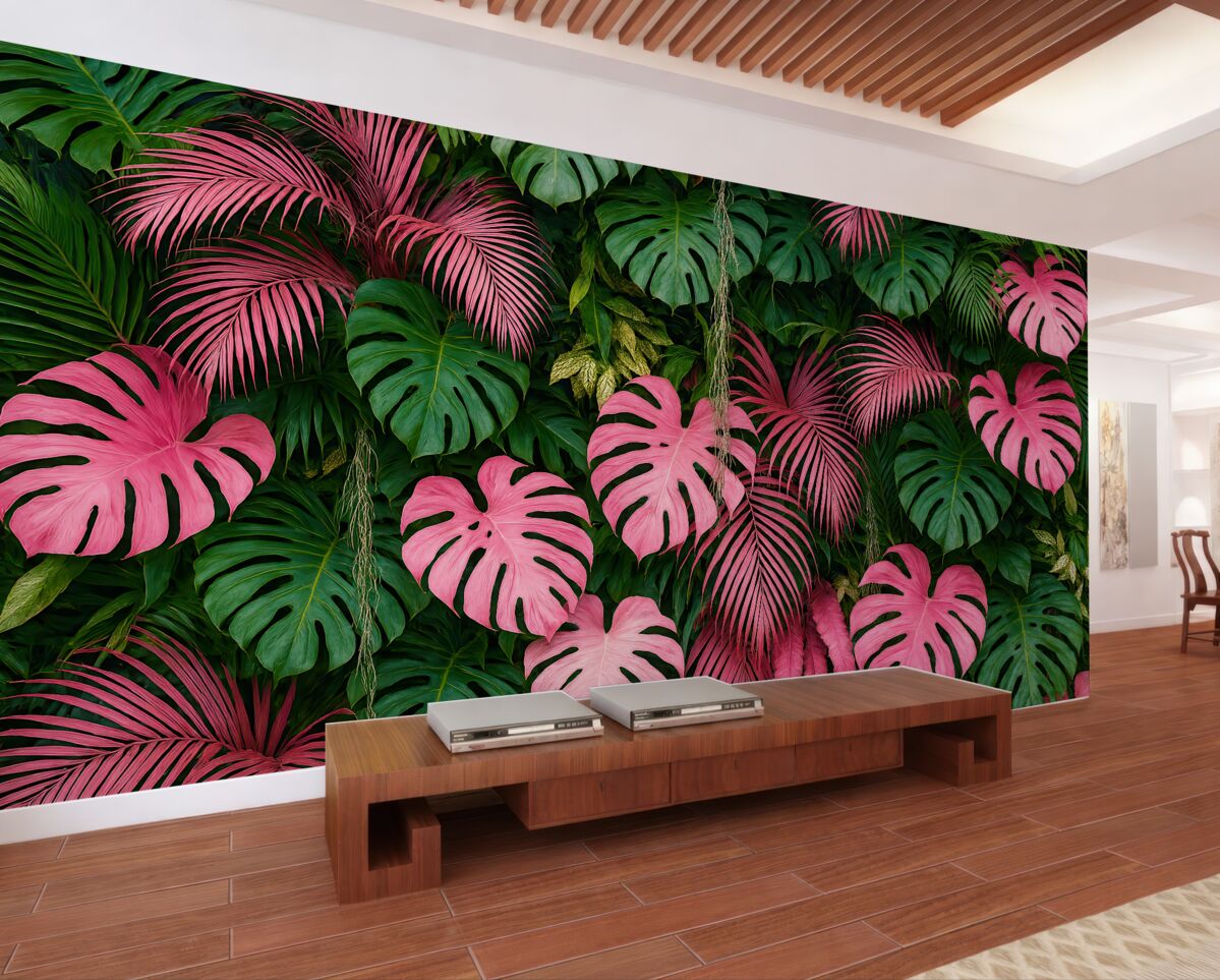 Fototapeta Zielone i różowe ulistnienie.