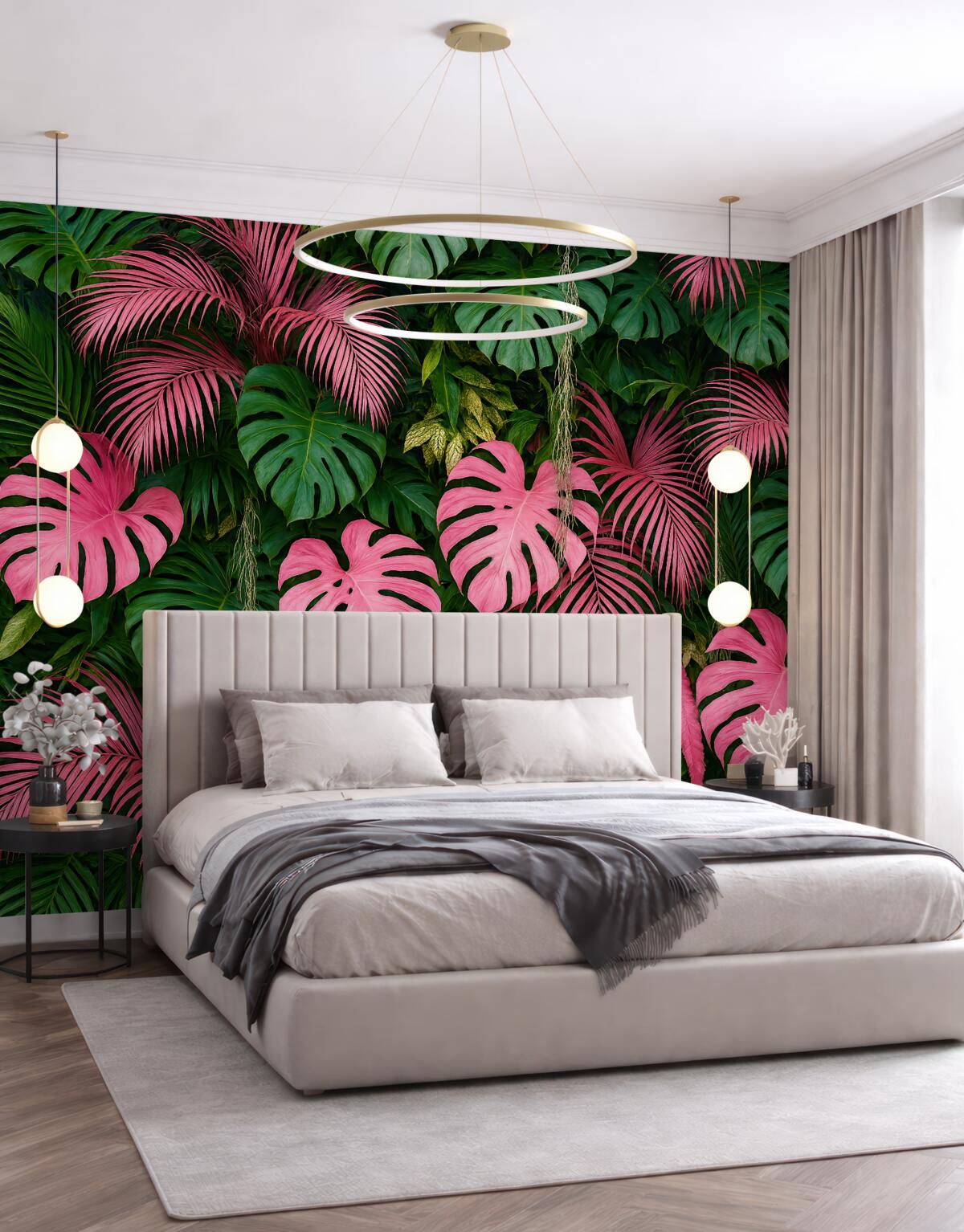 Fototapeta Zielone i różowe ulistnienie.