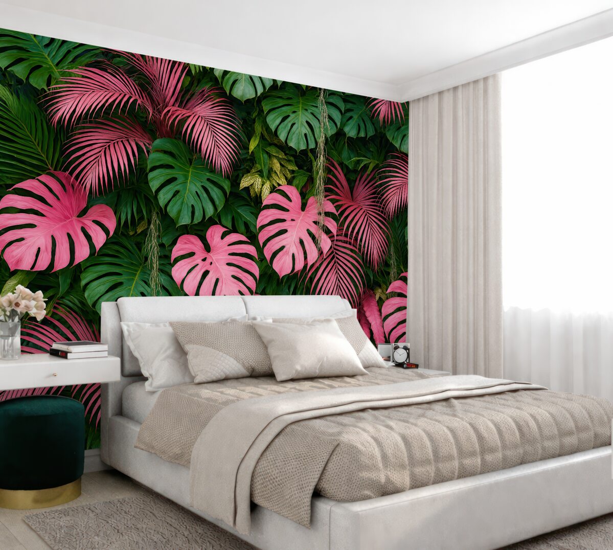 Fototapeta Zielone i różowe ulistnienie.