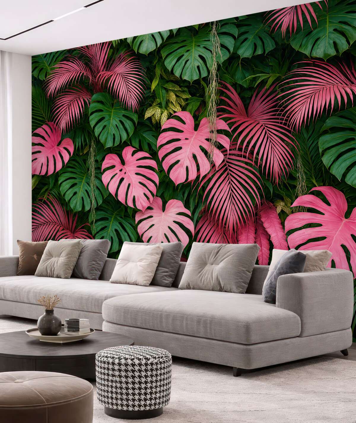 Fototapeta Zielone i różowe ulistnienie.