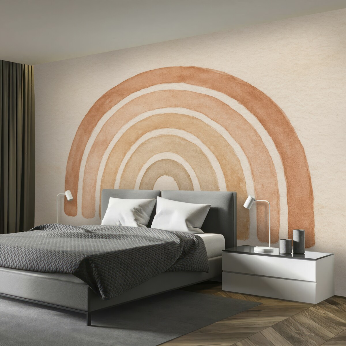 Fototapeta Tapeta w stylu boho: koralowa brzoskwinia, różowa paleta kolorów. Ściana w pastelowej tęczy w odcieniu różowym.