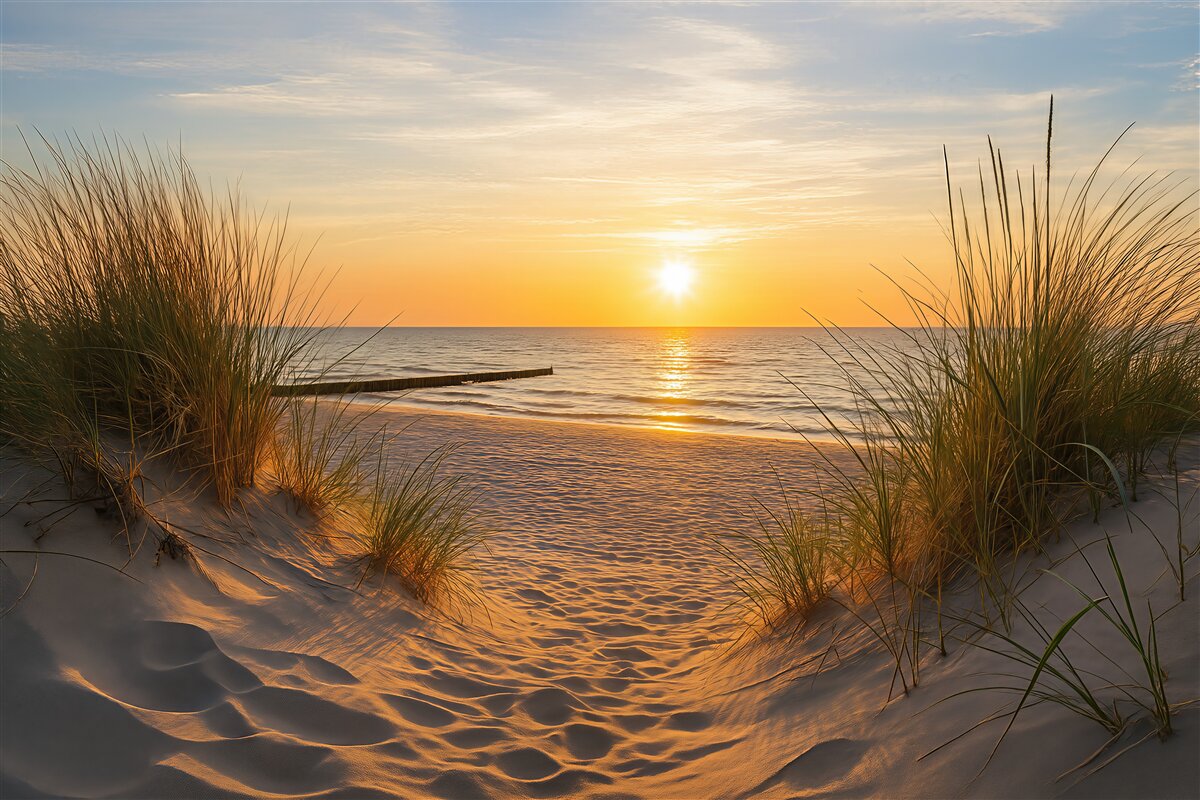 Fototapeta Zdjęcie/Panoramiczne Plaże Wydmowe z zachodem słońca.