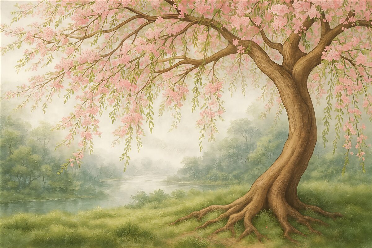 Fototapeta Rozkwitające drzewo na pagórku.