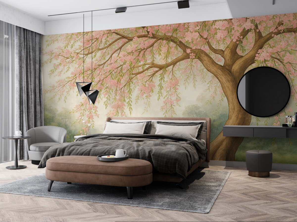 Fototapeta Rozkwitające drzewo na pagórku.