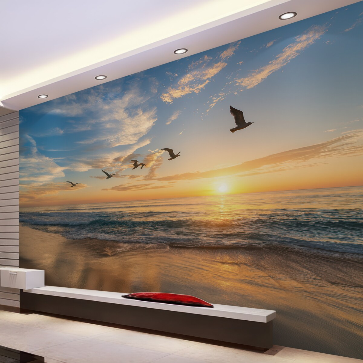 Fototapeta Mewy i ocean o poranku.