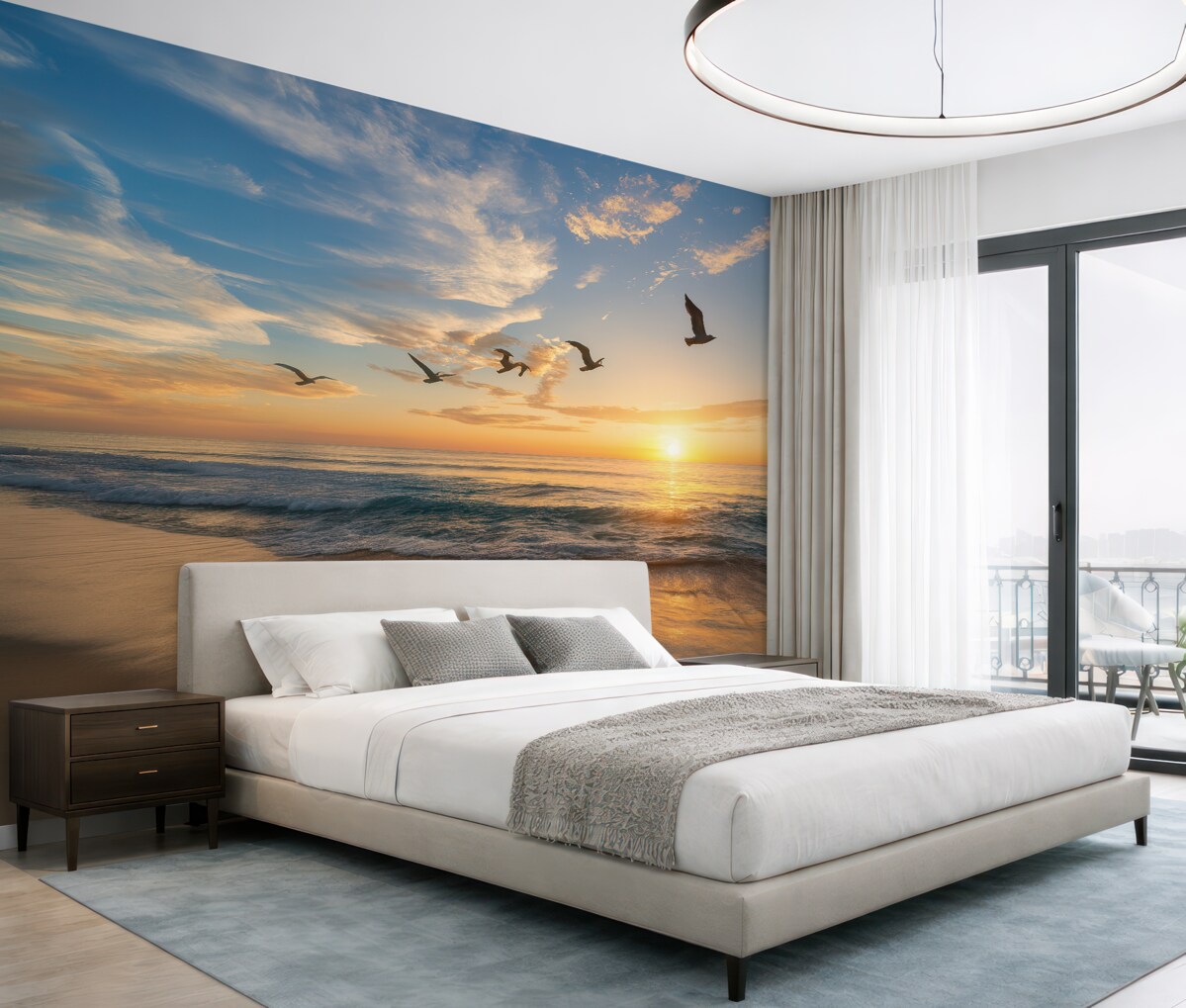 Fototapeta Mewy i ocean o poranku.