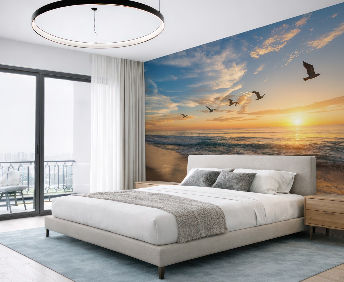 Fototapeta Mewy i ocean o poranku.