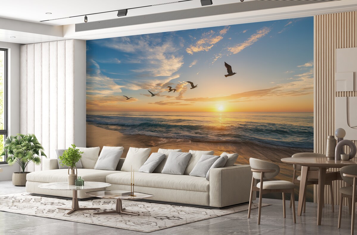 Fototapeta Mewy i ocean o poranku.