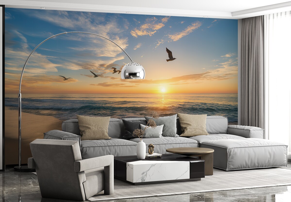 Fototapeta Mewy i ocean o poranku.