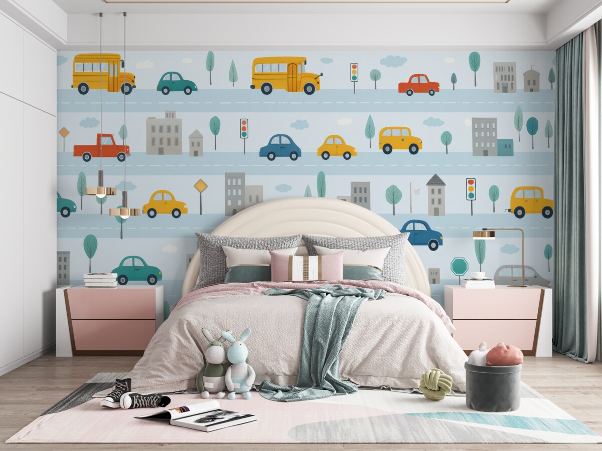 Fototapeta Barwne auta na zatłoczonej ulicy.