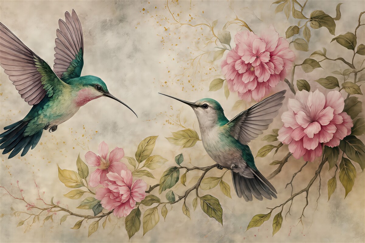 Fototapeta Akwarela kolibra na konarze.