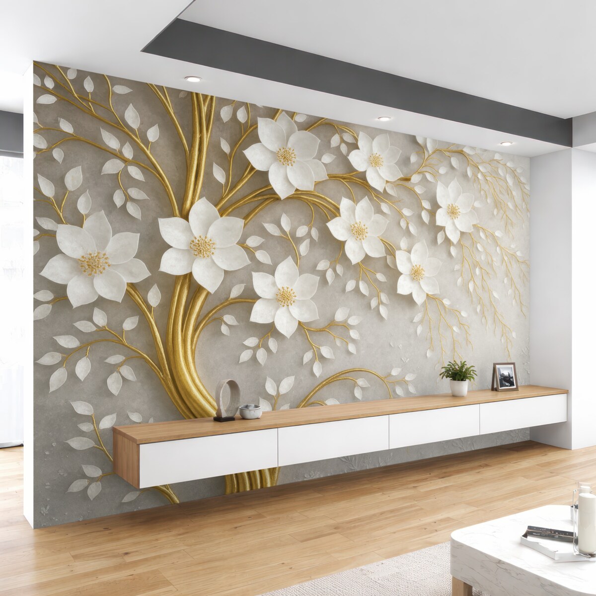 Fototapeta drzewo z jasnymi kwiatami