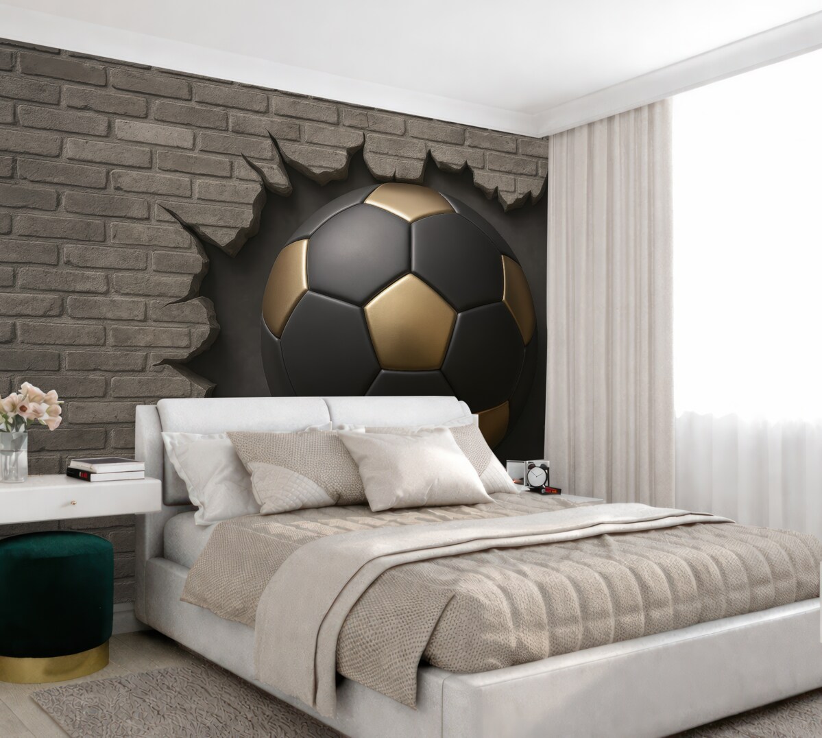 Fototapeta Futbol na tle murów z cegły.